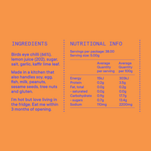 Load image into Gallery viewer, LUCKY LUCKY NOODLE HOT HOT CHILLI SAUCE NUTRITIONAL INFO